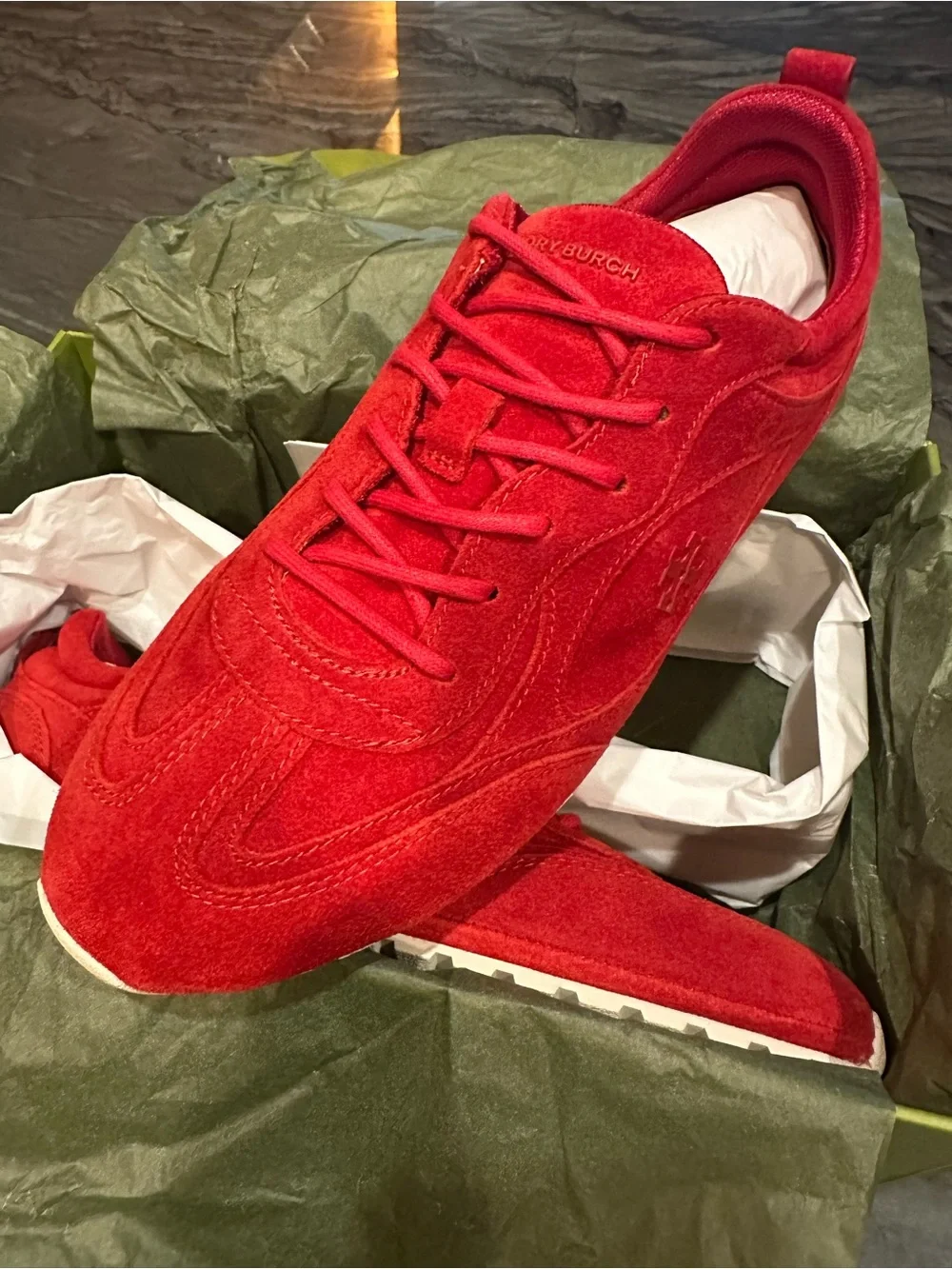 Tory Burch Red Suede Lace-Up Sneakers